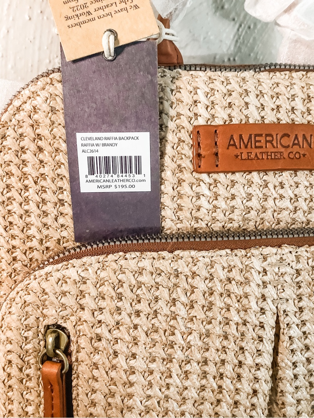 NWT American Leather Co Raffia Cleveland Backpack - Picture 3 of 6